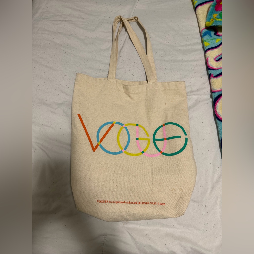 Vogue Multicolor Logo Canvas Tote Bag  Beige